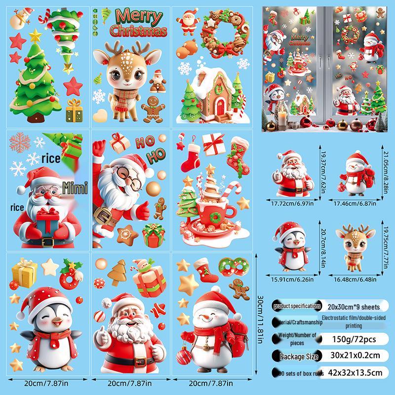 3D Christmas Snow Bear Window Clings - Cute Ice and Snow Bear Stickers for Glass