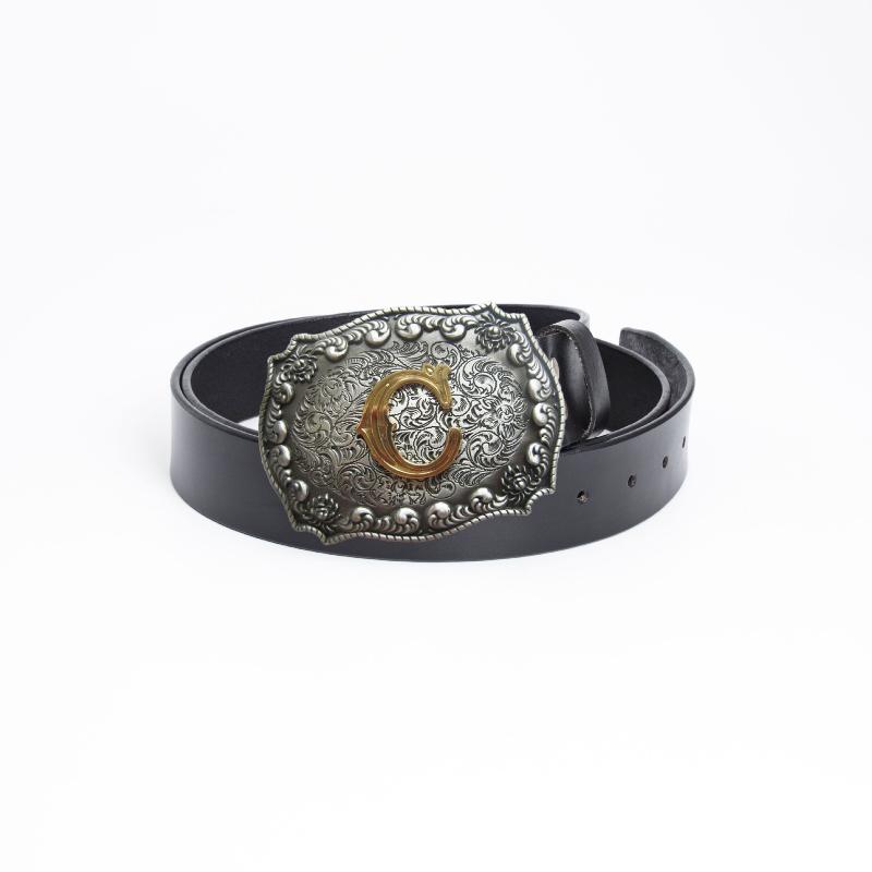 Western Denim Belt Buckle Gold Plated Equestrian Letter C Smooth Buckle Engraved Belt Body Accessories