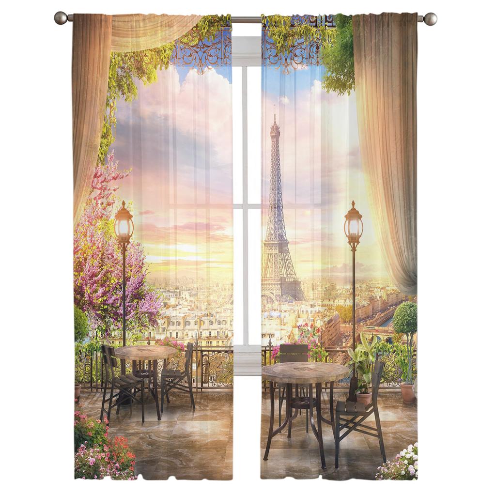 Париж Терраса Цветочная Мечта Шторы Для Гостиной Роскошные Тюлевые Шторы Для Детской Спальни Кухня Комната Современный Стиль Прозрачные Шторы