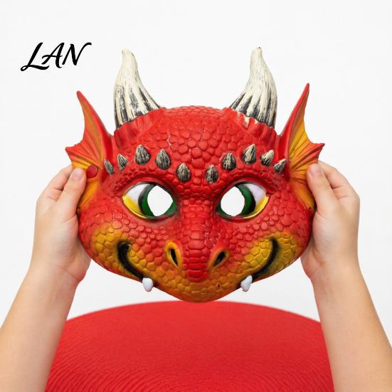 Soft Dragon Mask for Kids 3D Cute Full Face Mask, Halloween Party Baby Lightweight Breathable Colorful Role Play Costume with Realistic Scales