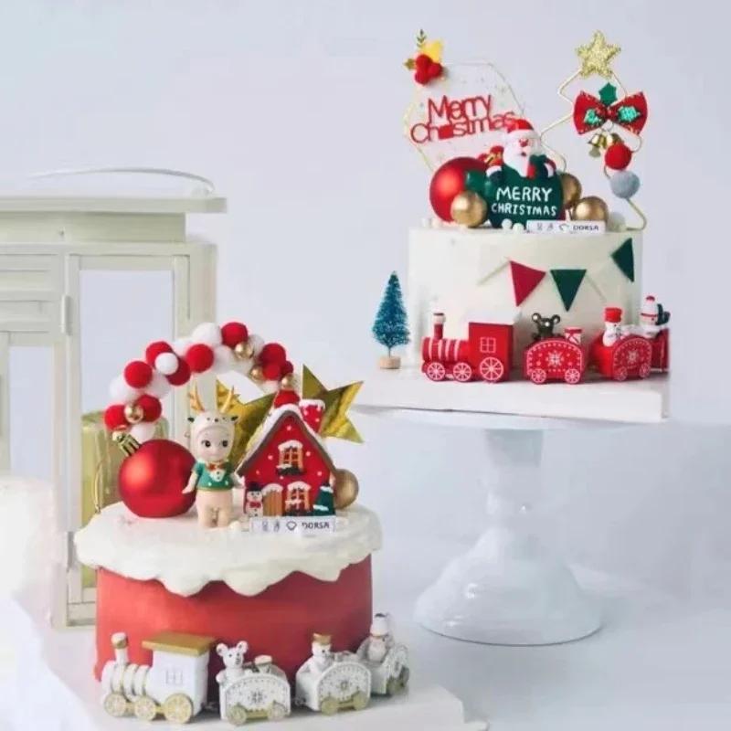 1-10PCS Christmas Train Decoration Mini Train Ornament Hanging Christmas Tree Decor Kids Gift Cake Topper Holiday Home Display