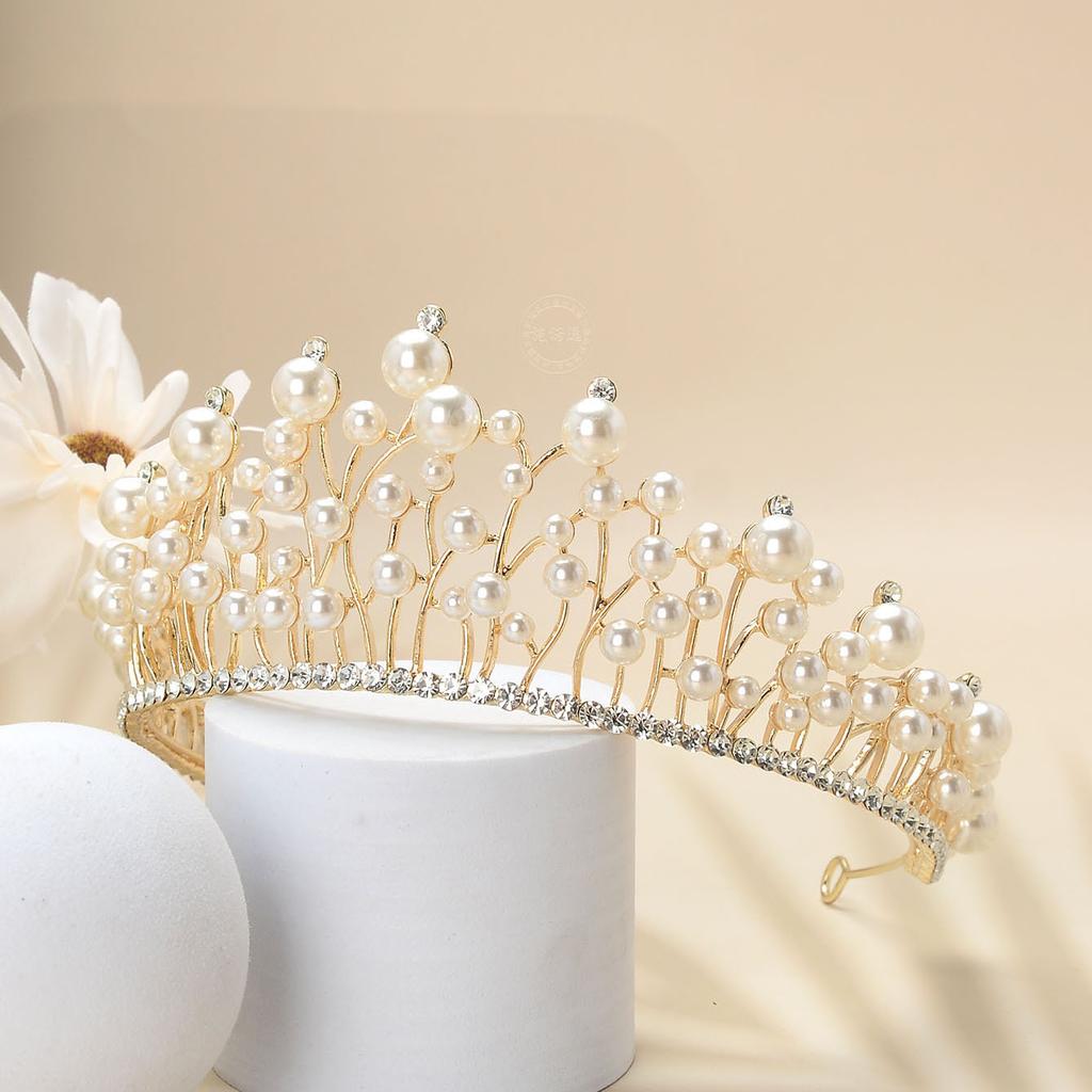 Французский романтический сплав, украшенный стразами и жемчугом, роскошный элегантный свадебный головной убор