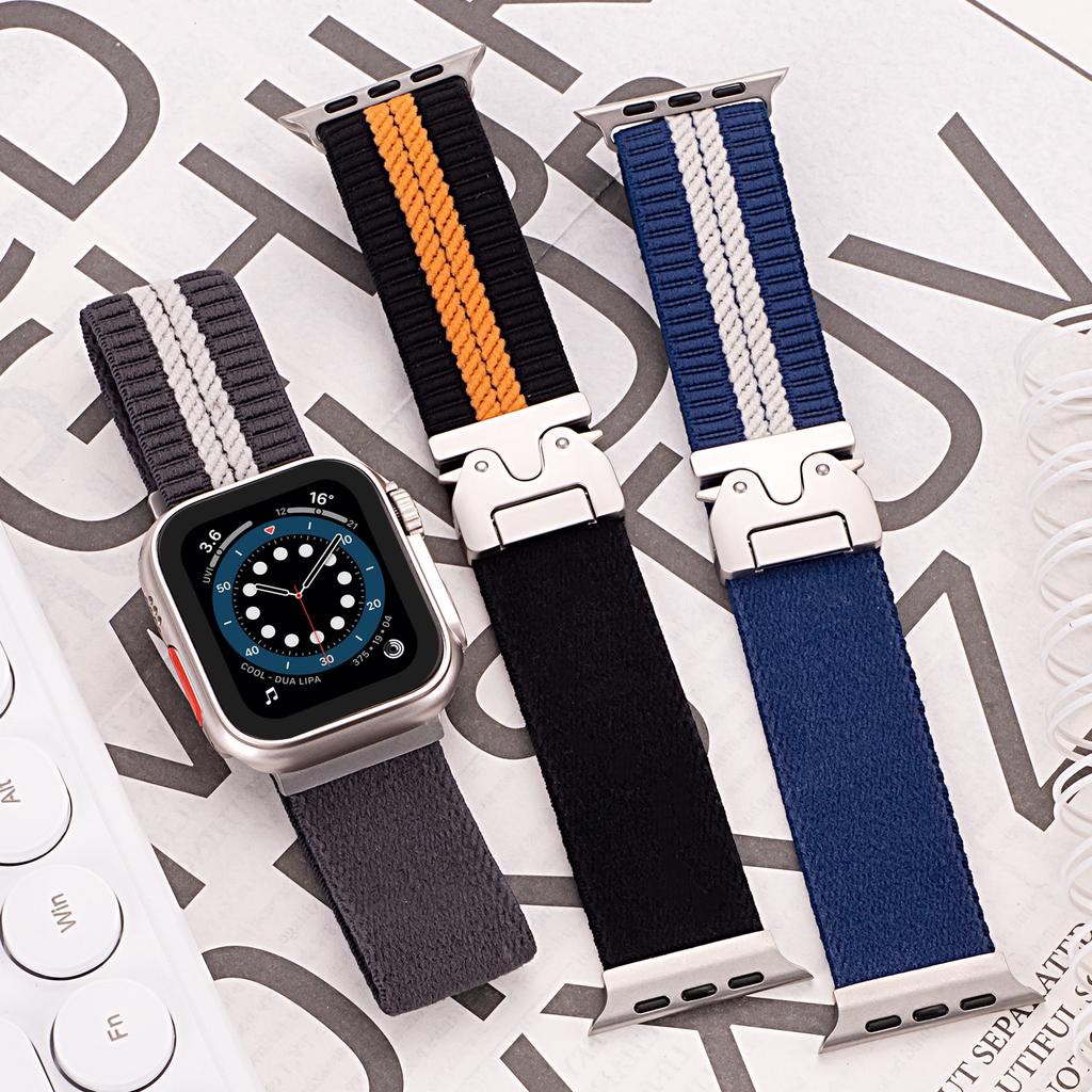 Nylon Watch Band for Apple Watch Series 10 9 8 7 SE 6 5 4 3 2 1 42mm 41mm 40mm 38mm Stripe Design Parachute Buckle Strap