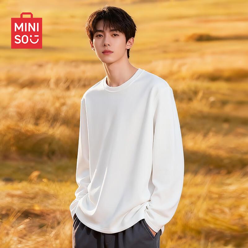 MINISO Мужская зимняя теплая футболка с начесом, с длинным рукавом, базовый слой