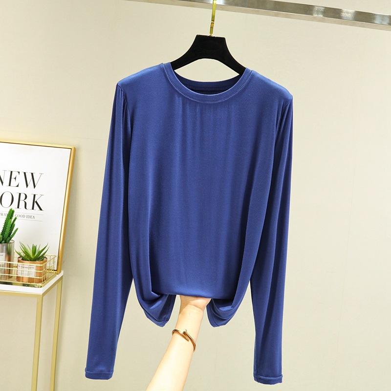 Модальная однотонная базовая футболка с круглым вырезом и длинными рукавами, женские осенние футболки, универсальные футболки, майка больших размеров
