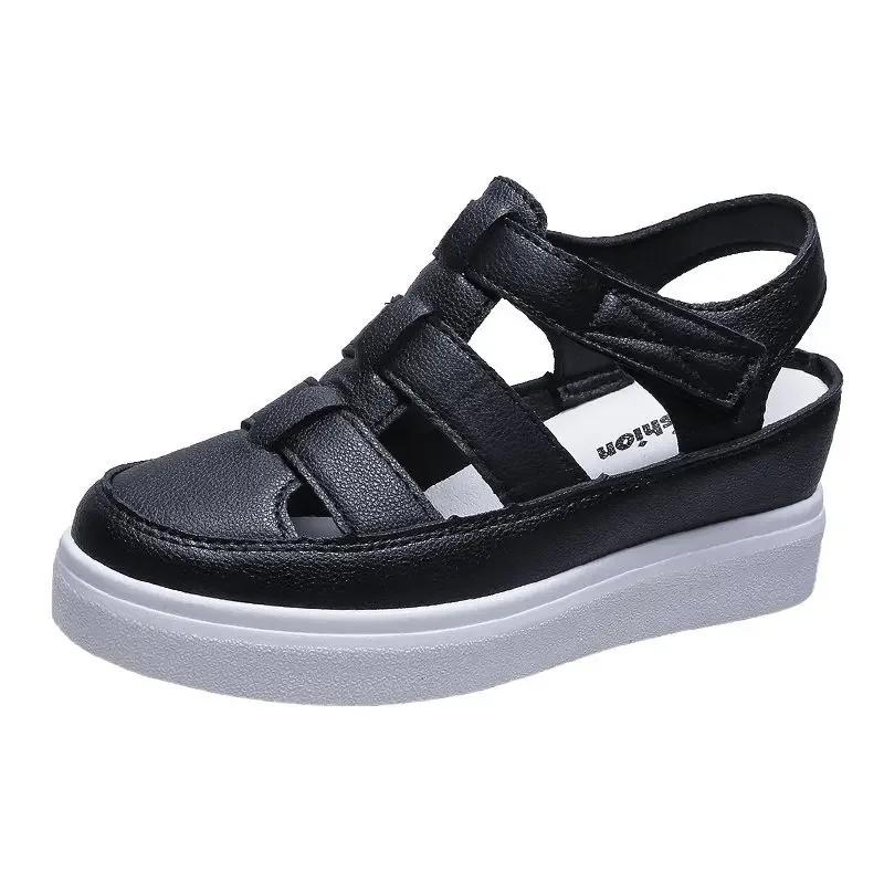 Baotou Roman Sandals Women 2024 Summer Single Shoes Solid Casual Sport Sandales Femme Wedges Thick Bottom Beach Sandalias Mujer