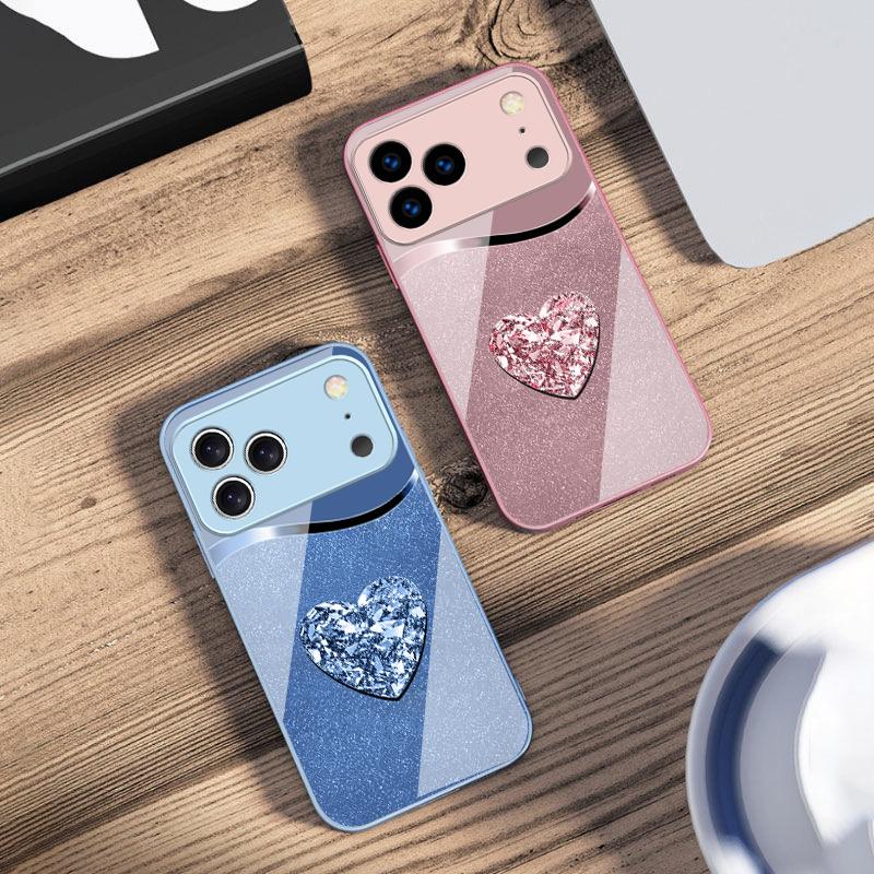 Градиентный Алмазная Любовь Для iPhone 17 Air 16 E 15 14 13 Plus 12 mini 11 17 Pro Max XR Xs Max 16E 7 8 Закаленное Стекло Чехол для Телефона