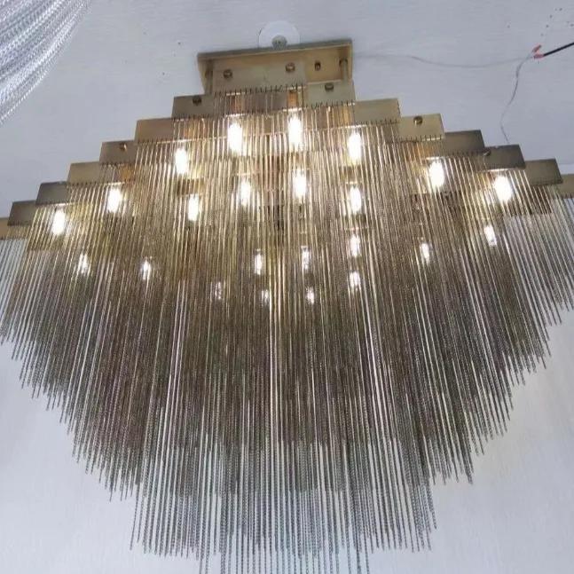 Золотая алюминиевая люстра Освещение гостиной Квадратные цепочные светильники с кисточками Спальня Столовая Декор Лампа Кухонные люстры