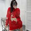 Winter Pullover Christmas Bright Silk Casual Station Heavy Industry Diamond Inlaid Medium Long Loose Red Thick Sweater Pullover