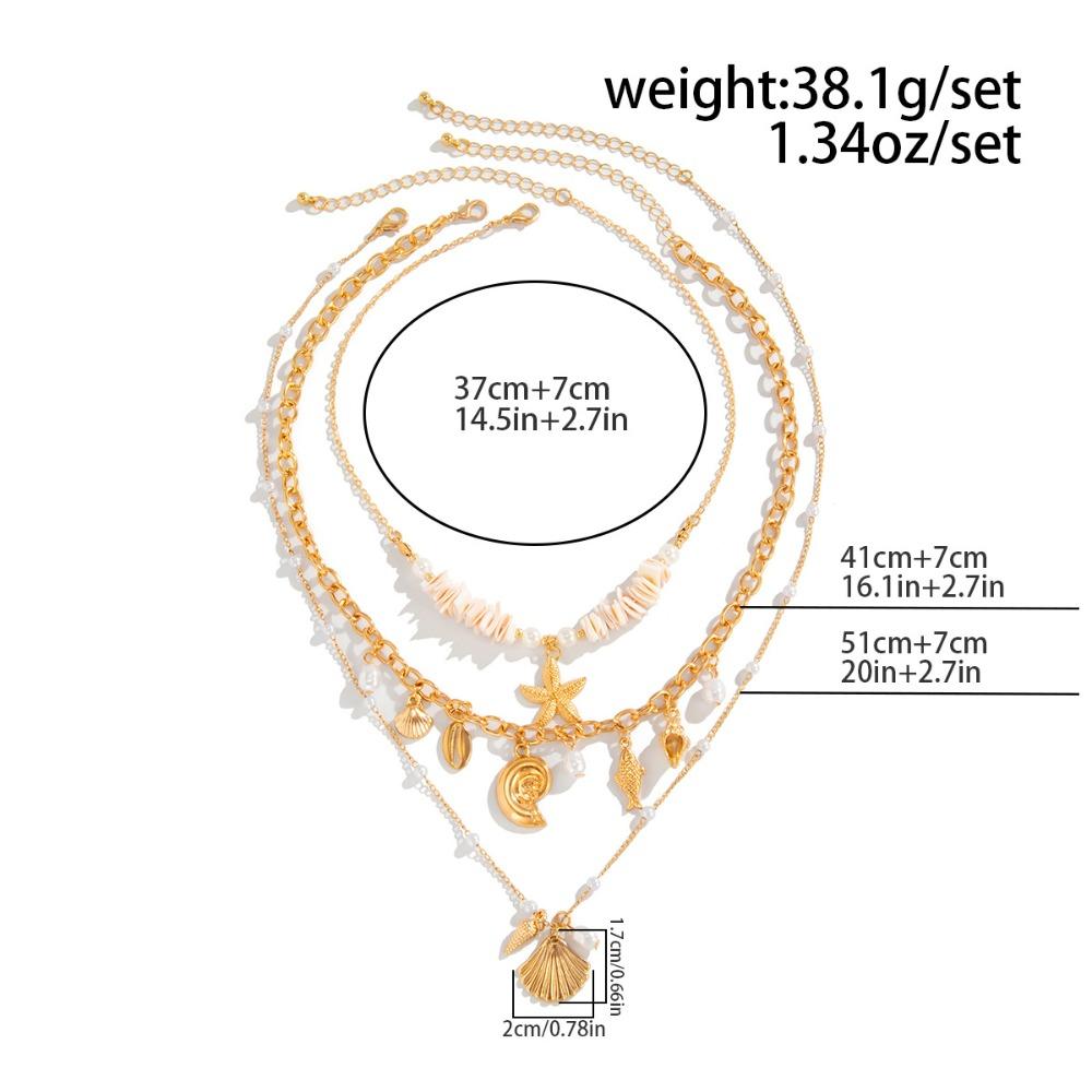 Necklace Set Starfish Conch Necklace Boho Multilayer Clavicle Chain Shell Pendant Choker  Summer