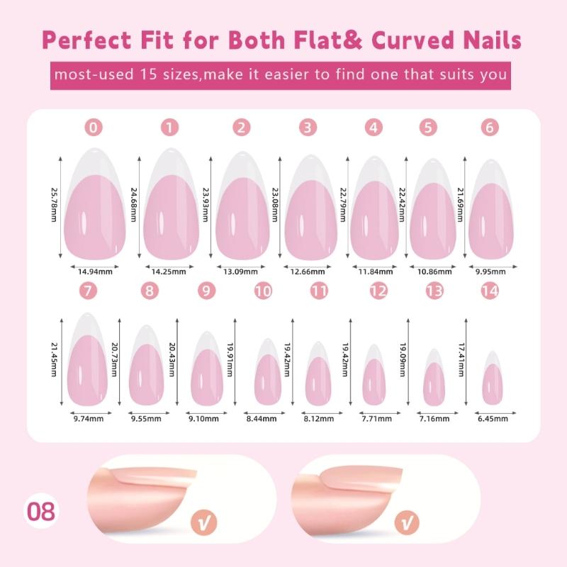 150 Pieces French Press On Nail Pre Applied Base Coat and Primer No Filing Needed for DIY Nail Art Salon Quality Nail