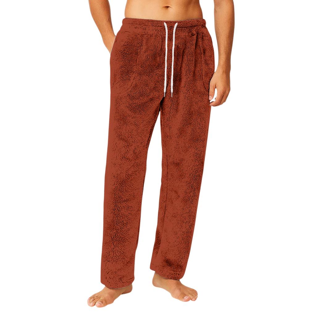 Men's Drawstring Pocket Flannel  Pants Homewear Sleep Pants