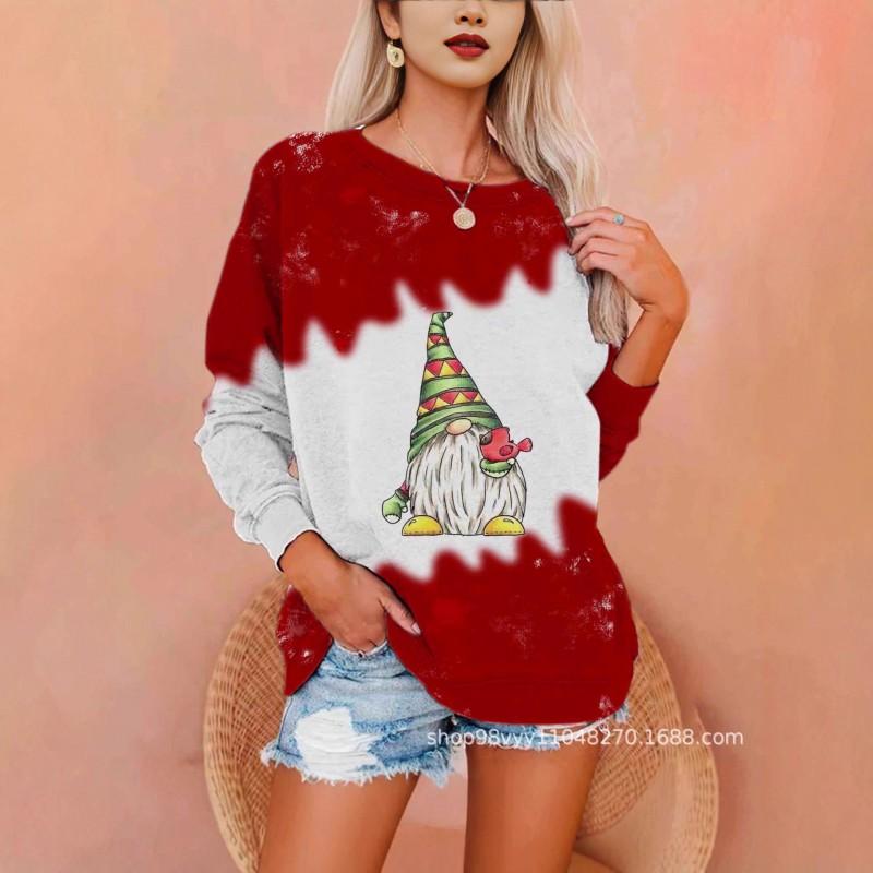Womens Christmas Pullover Hoodie With Deer Print Red Loose Fit Oversized Sweatshirt Winter Casual Wear