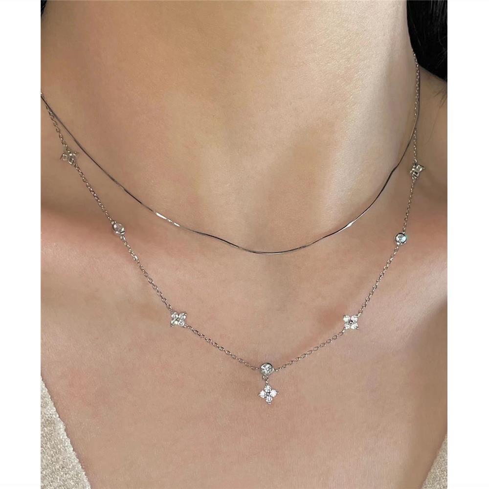 ANENJERY Lucky Clover Цирконий Длинное Ожерелье с Кисточками Для Женщин Темперамент Универсальная Цепочка Ключицы Ювелирные Изделия Подарок