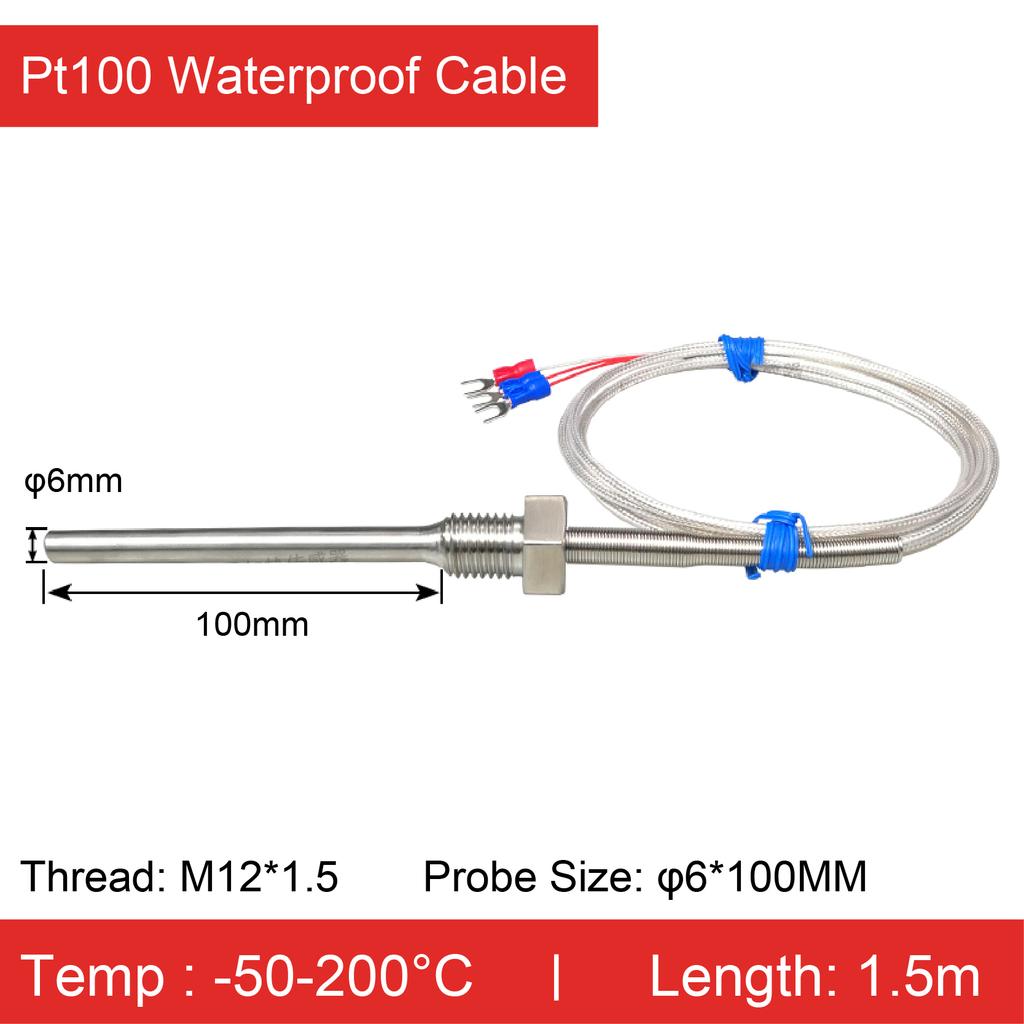 Stainless Steel Threaded Pt100 Temperature Sensor Probe Waterproof High‑Temp RTD (-50°C- 420°C) Industrial Armor Cable 3‑Wire