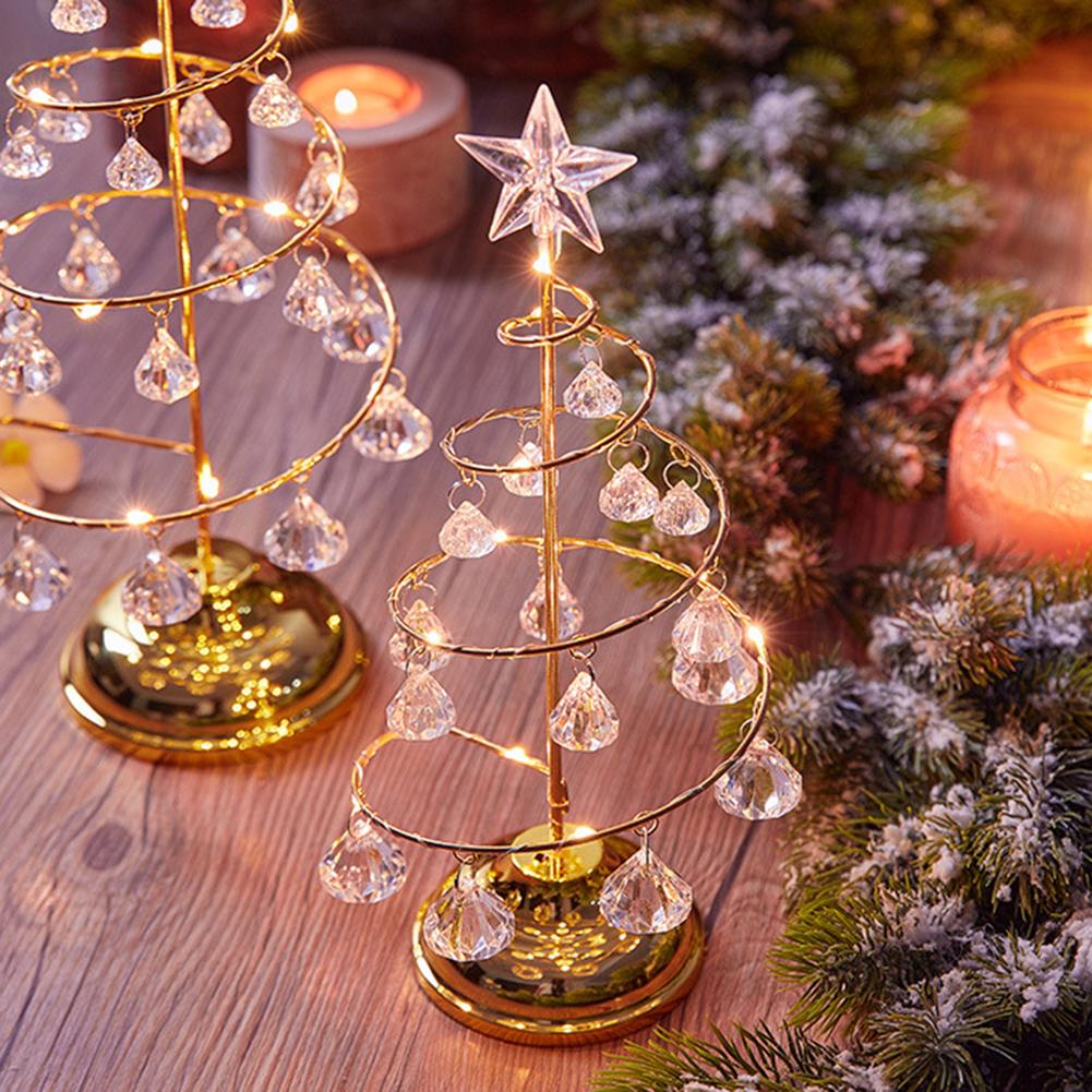 Crystal Christmas Tree Lamp Night Lights Battery Operated Desk Table Lamp Decorative Iron Tree for Living Room Bedroom