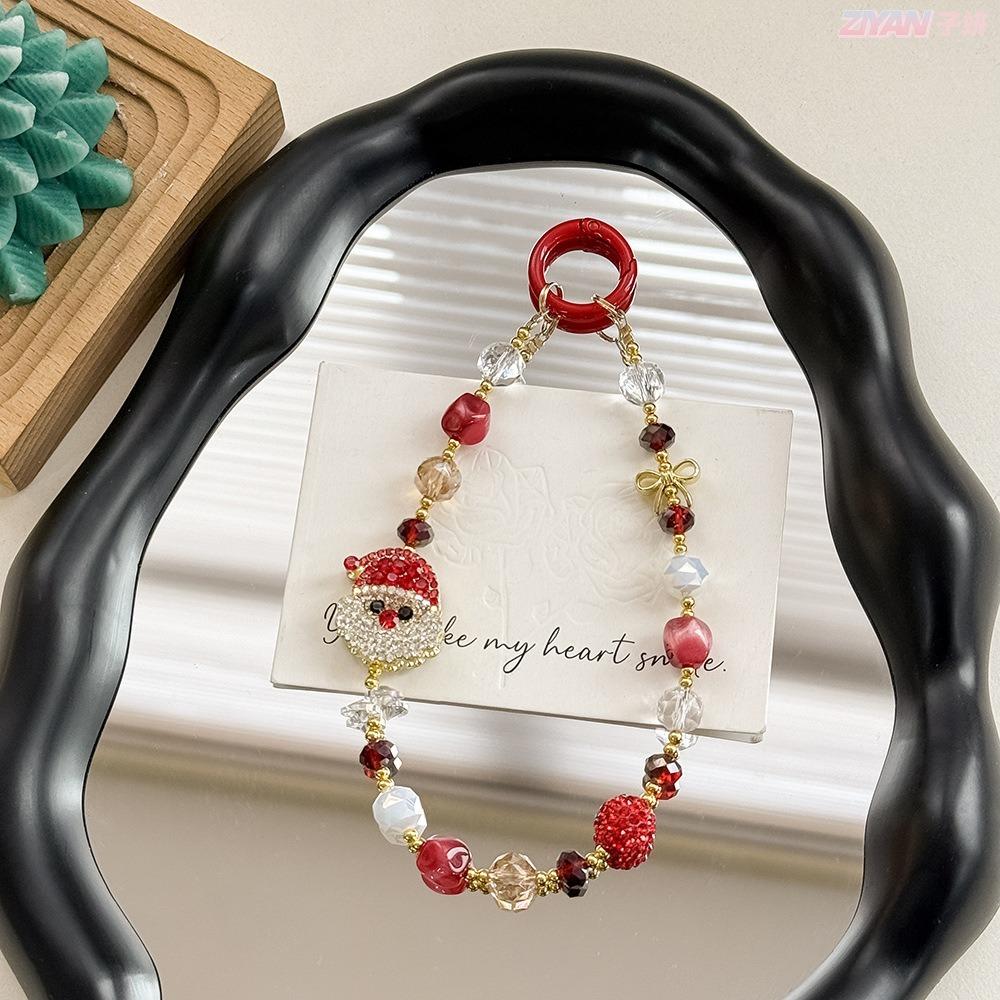 Christmas Tree Crystal Pendant Santa Claus Camera Chain Cartoon Keychain