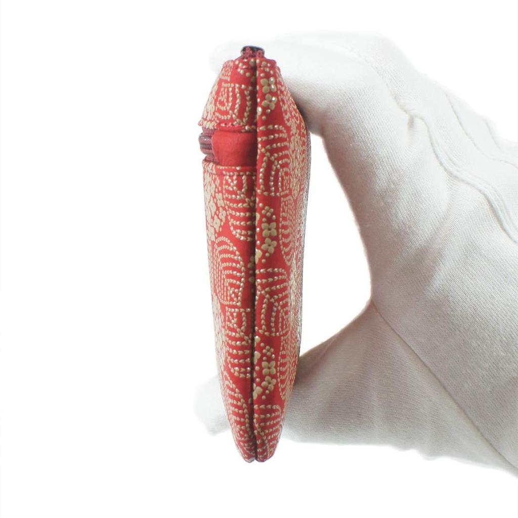 Indenya Inden 6 Red with White Hydrangea No. Pouch, Deerskin, Lacquer, Pattern, 4407-13-174