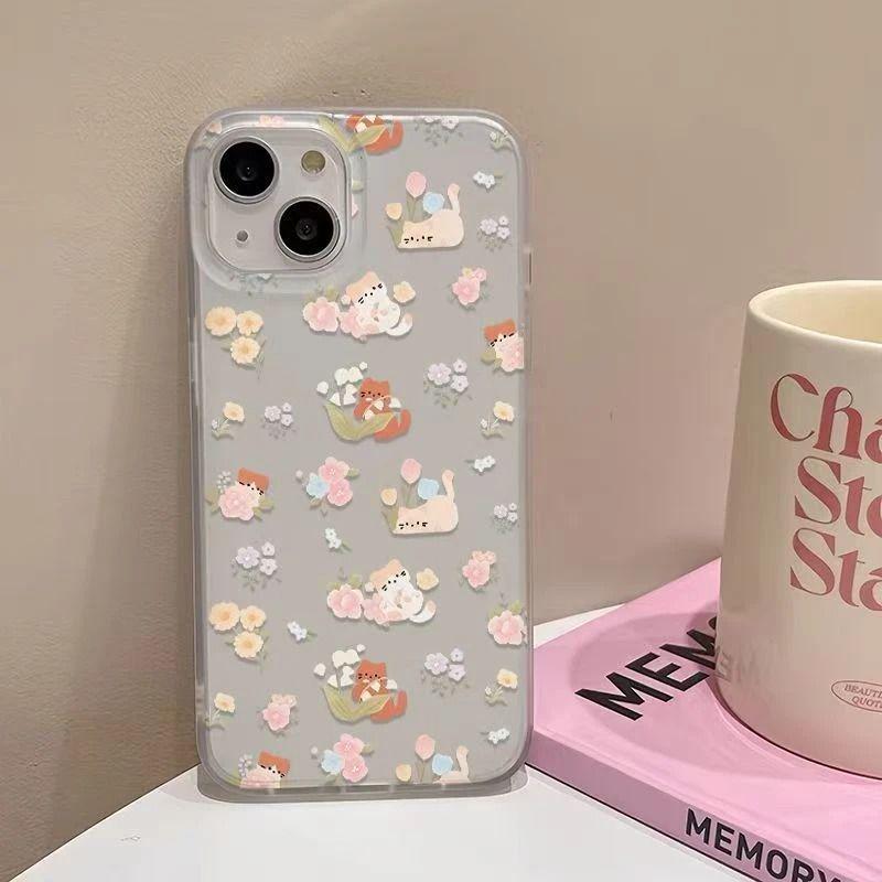 Чехол для iPhone 17 Pro Max с цветочным котом: Матовый чехол с большим вырезом, мягкий, подходит для моделей 16, 15, 14 и 13.