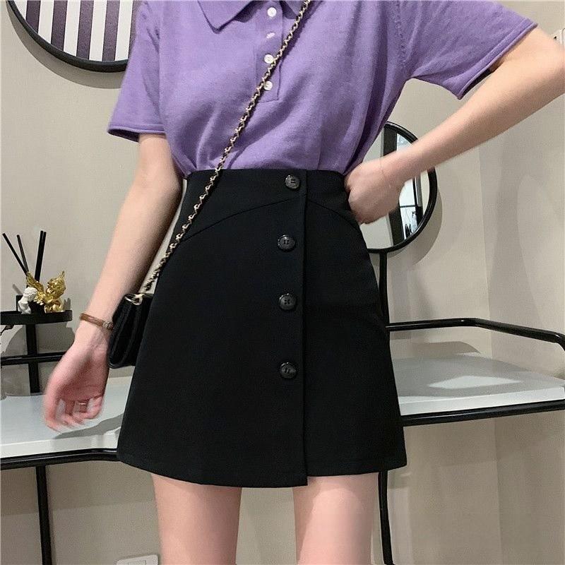 Cotton Blend Irregular Half Skirt For Summer Soft High Waist Slim Fit Student Style