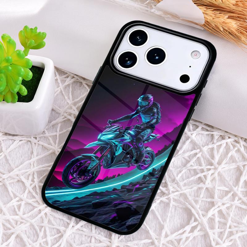 Neon Motorcycle Biker Shockproof Phone Case for iPhone 17 Air 16e 15 11 12 14 13 Pro Max Cover Coque