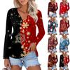 Женская повседневная мода сексуальный комфорт рождественские принты V-образный вырез пуговицы длинный рукав футболка топ