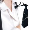 Uniform Black Ties for Senior High School Girl Uniform Pre-tied Preepy Look Adjustable Neck Ties with Crystal