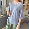 Women's Modal Loose Half-Sleeve Summer Bottoming Shirt: Lightweight, Pajama-Style, Large Size, Short Front, Long Back.