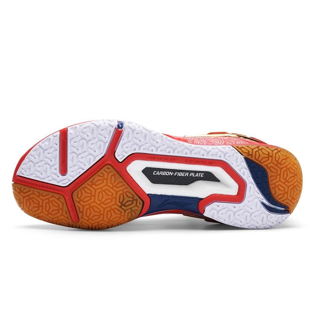 Li-Ning Ground Flight Swirl Print Shock Absorption Non-Slip Wear-Resistant Breathable Low-Top Badminton Shoes Men Sneaker Red Blue AYAR013-3