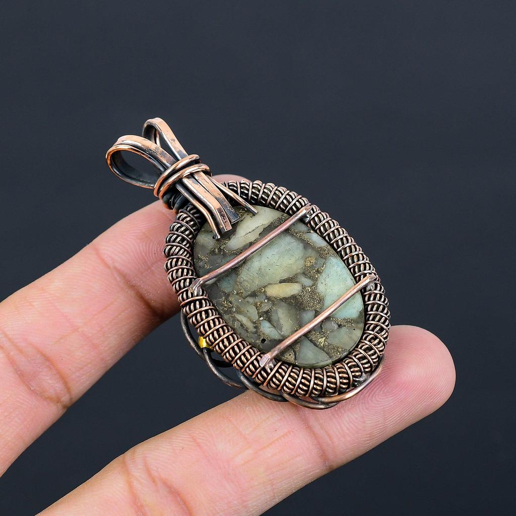 Медный Ларимар, драгоценный камень, чистая медная проволока, обернутая ювелирным кулоном ручной работы