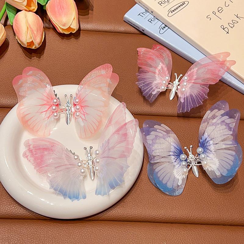 Красочные крылья, большая бабочка, жемчужная заколка для волос, детские милые милые аксессуары для волос