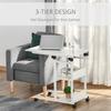 Side Table with Casters, Height-Adjustable, Compact, 2 Shelves, Metal Frame, 80x40x72-82 cm, White