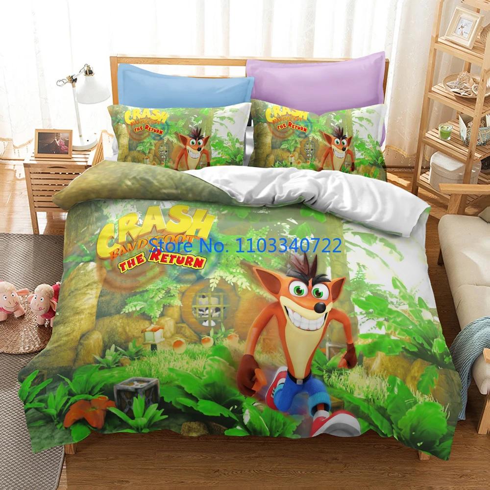 Классическая игра Crash Bandicoot Мультяшный комплект пододеяльника 3D-принт Покрывало Постельное белье для мальчика девочки Комплекты постельного белья Декор спальни