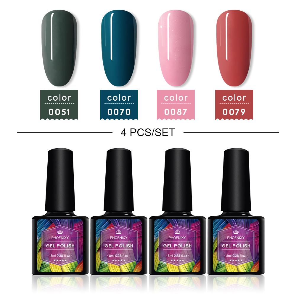 PHOENIXY, 4/12/18 цветов, набор гель-лаков для ногтей, набор гель-лаков для замачивания, маникюр, полупостоянные гибридные лаки, основа и верхний дизайн ногтей