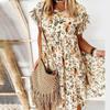 Short Sleeve Summer Dress Women Boho Floral Printed Sundress Beach Holiday Midi Dresses