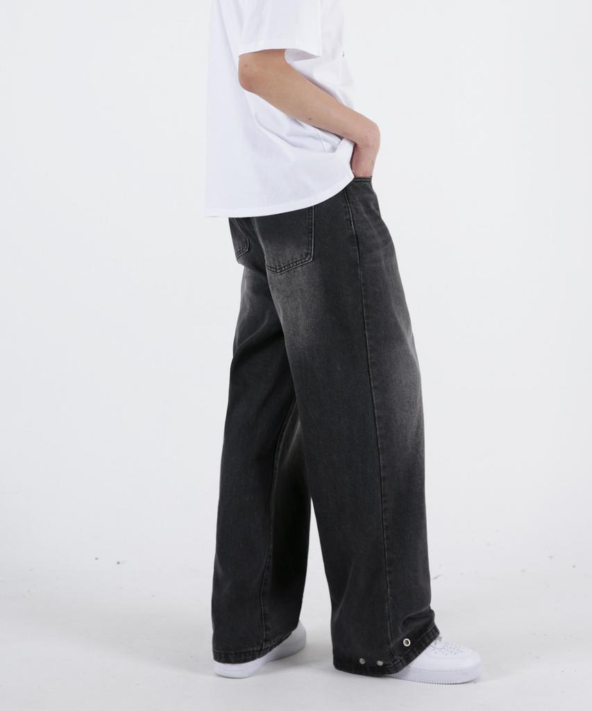 UMM Men'S Wide Denim Pants With Adjustable Hem Buttons 2 Colors