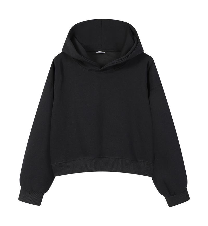 Silver Fox Velvet Women's 450g Heavyweight Hooded Sweatshirt - Short, Trendy Drop Shoulder Pullover for Autumn/Winter