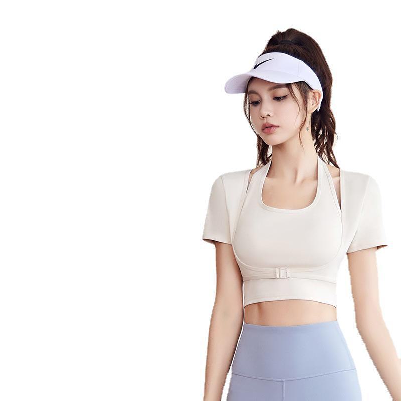 Juyitang Women's Halter Neck Tight Yoga Short-Sleeve Fitness Suit