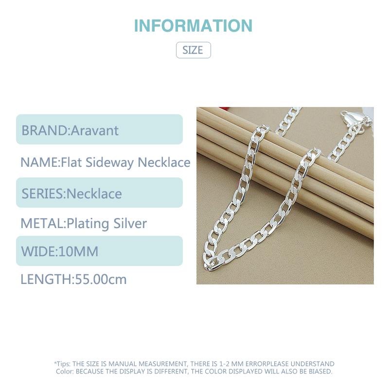 925 Серебро 10 мм Плоские Боковые Ожерелья Цепи Для Мужчин Модные Ювелирные Аксессуары