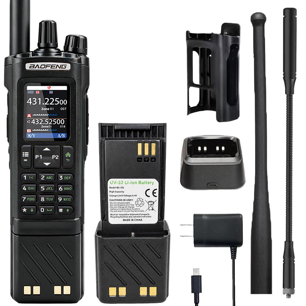 BAOFENG UV-32 GPS Long Range Two Way Radio, Wireless Frequency Copy Bluetooth Programming, 3800mAh High Capacity Battery, Black
