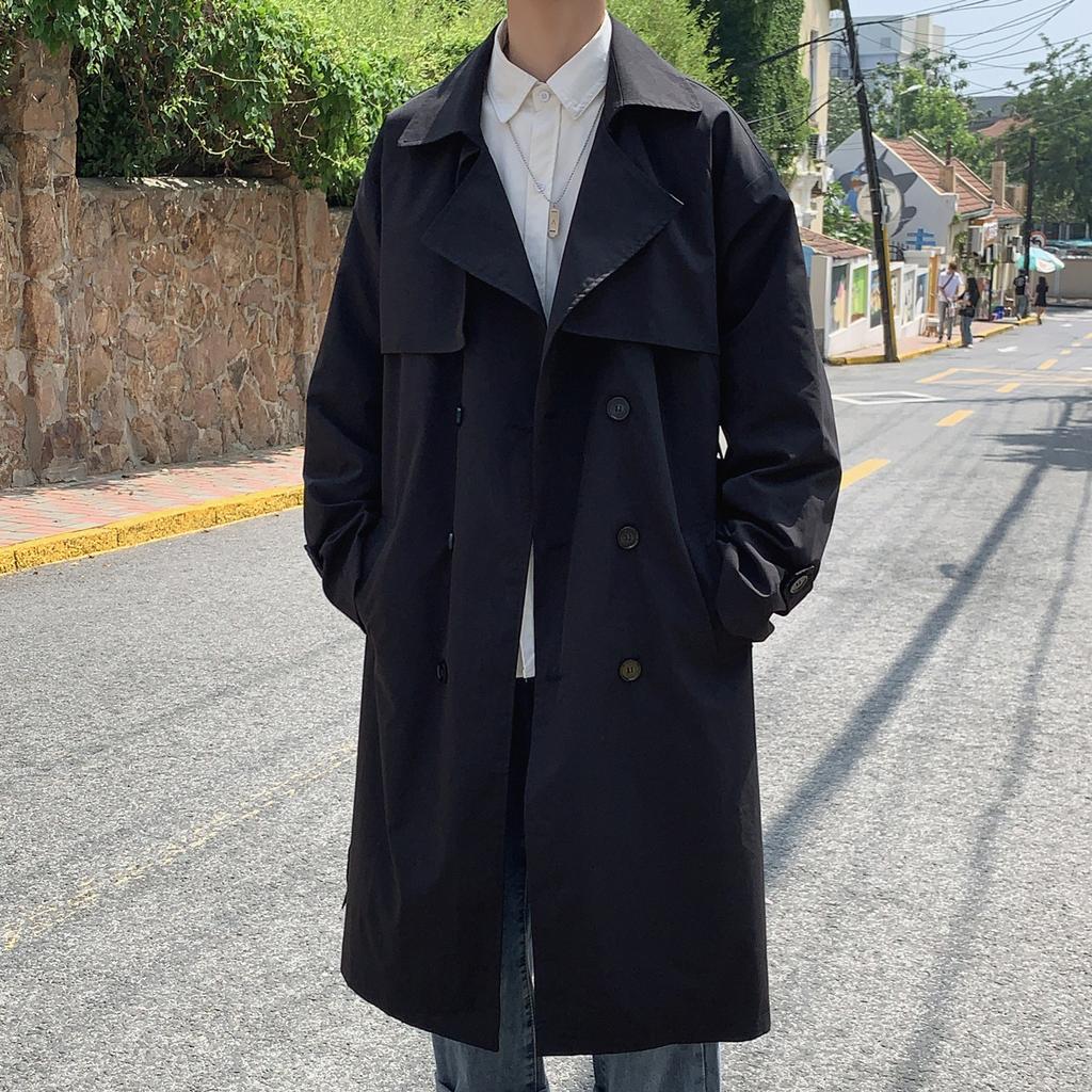Korean Style Spring Autumn Trench Coat Male Streetwear Windbreaker Trenchcoat Men Solid Business Casual Loose Long Overcoat