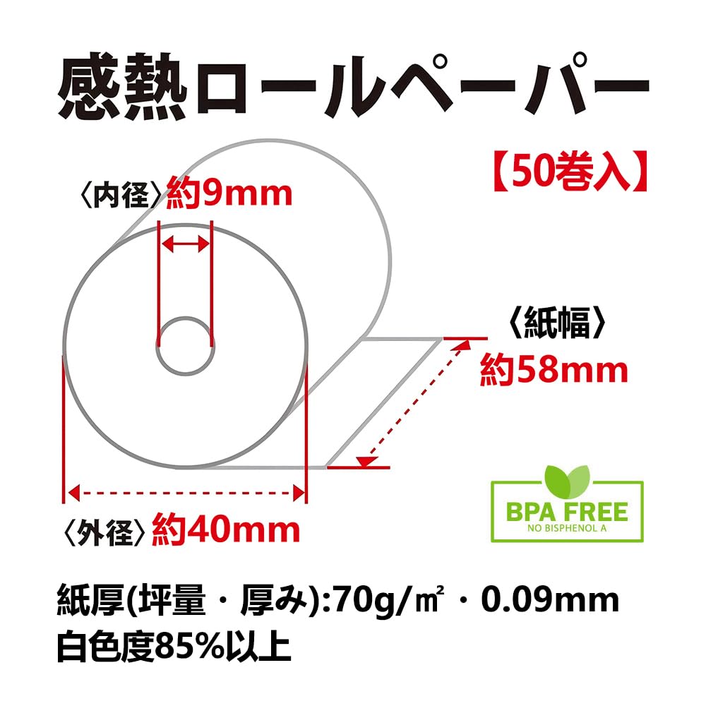 Register Roll Receipt Roll 58mm Width X 40mm Outer Diameter X 9mm Inner Diameter Thermal Roll Paper for Cash Register Thermal Roll Register Roll