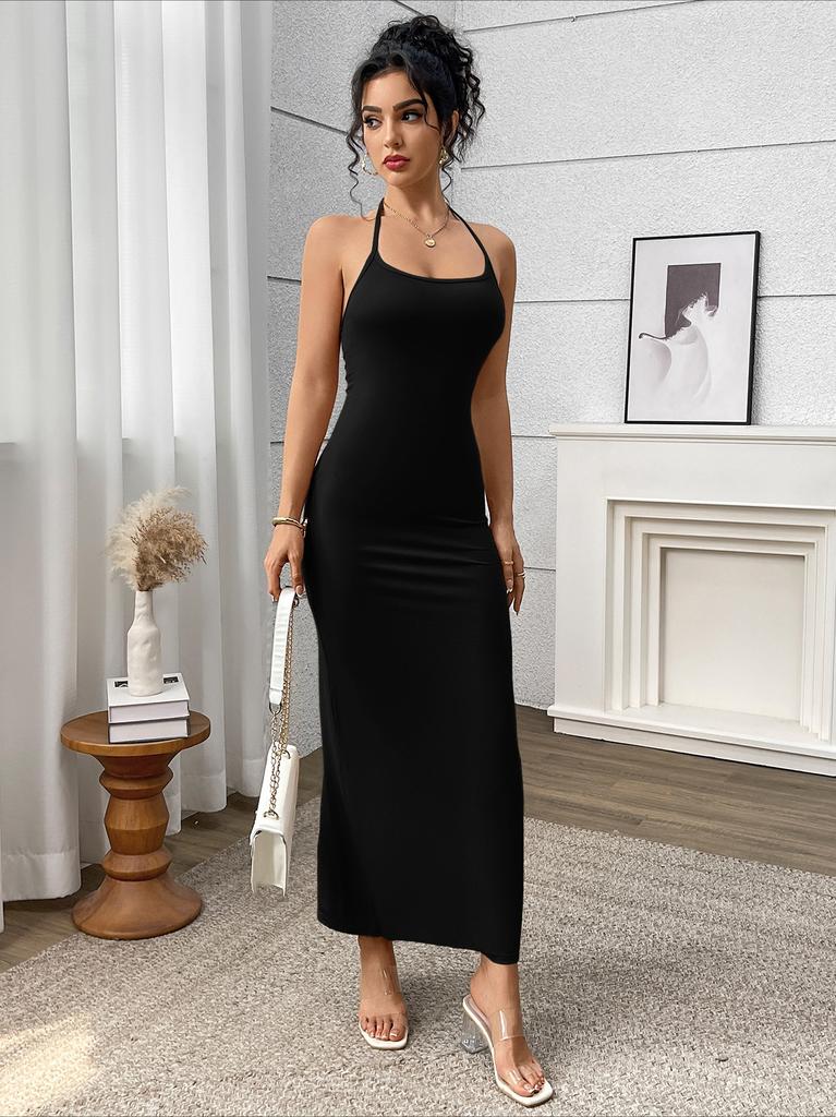 2Pcs Sexy Backless Bodycon Maxi Dress Casual Sleeveless Halter Long Dresses Wedding Guest Dresses for Women Open Back Cocktail Summer Beach Sundress