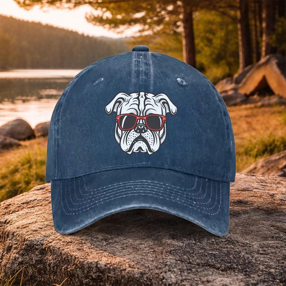 Бульдог в очках Бейсболка Стирка Хлопок Регулируемая Snapback Кепка для Унисекс На открытом воздухе Спорт