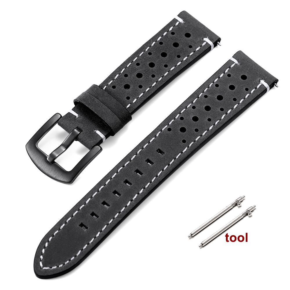 Breathable Cowhide Watch Strap for Omega for Seiko Watch Band 18/19/20/21/22/24mm Genuine Leather Wristband Black Clasp Bracelet
