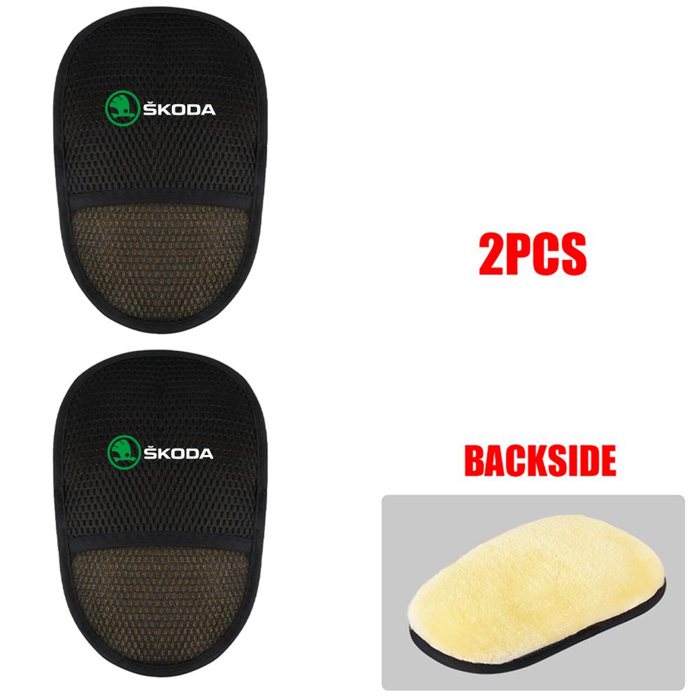AAAAB1 1/2pc Wool Soft Car Washing Gloves Cleaning Brush Car Wash Tools For Skoda Rapid Scala Kodiaq Fabia Kamiq Karoq Octavia A5 S VII