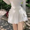 Cute White Mini Skirt Women Drawstring Folds High Waist Irregular Ruffle Patchwork Fairycore Short Skirts Mori Girl