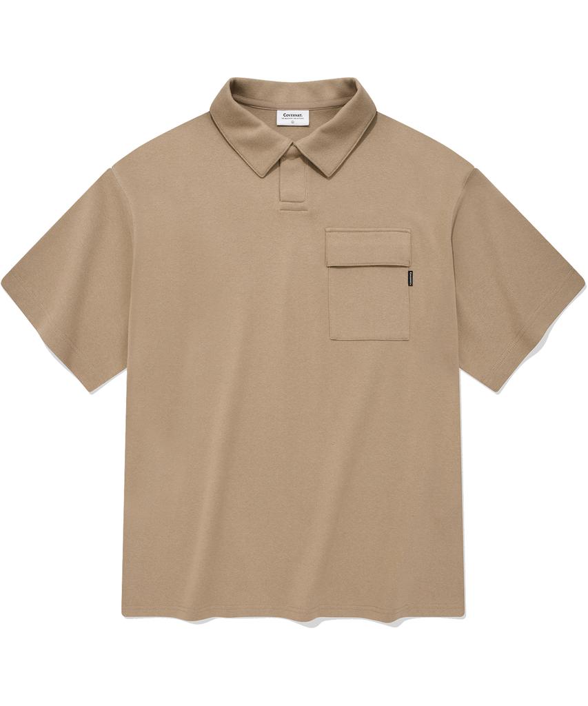 COVERNAT Open Collar Pocket T-Shirt Beige