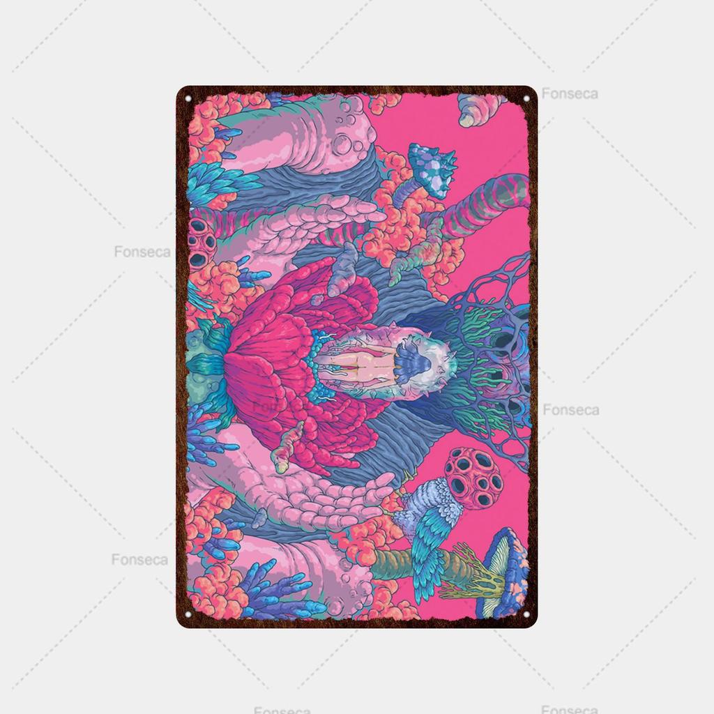 Цветная странная планета, металлическая вывеска, ретро жестяная вывеска, металлический ретро-бар, ретро украшение стены, бар, клуб, человек, отверстие, металлический плакат