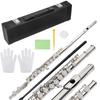 BQKOZFIN 16-Hole C Key Flute Beginner Set, Woodwind Instrument, Silver-Plated Cupronickel, for Brass Bands, Beginner's Set, Practice Set, 16-Hole C Ke